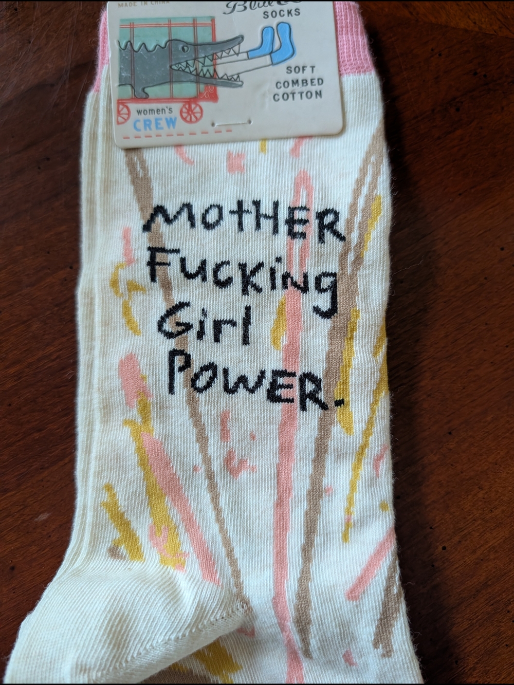 Blue Q Multicolor Striped & Text Crew Socks - Pink, Green, Blue, Yellow - Picture 4 of 10